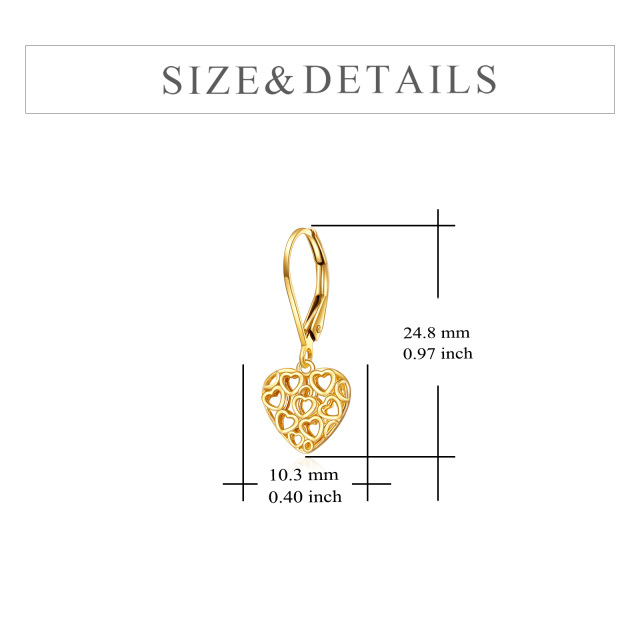 14K Gold Heart With Heart Drop Earrings-5