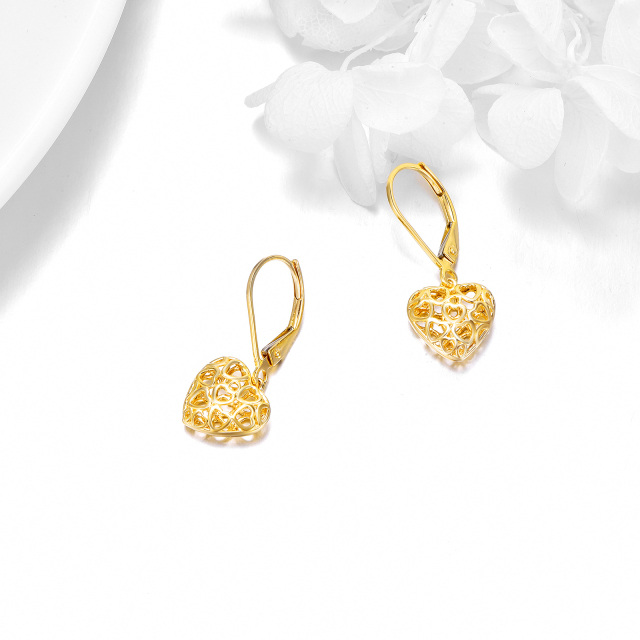 Pendientes Gota Corazón Con Corazón Oro 14K-3