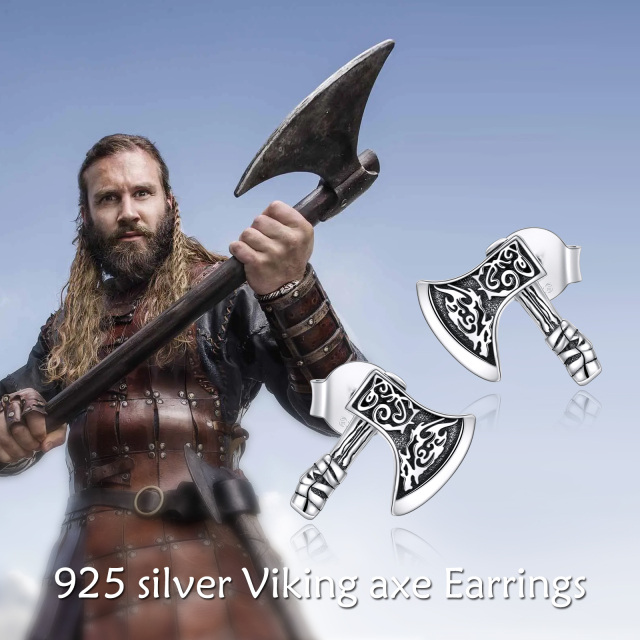 Sterling Silver Viking Rune Stud Earrings-5