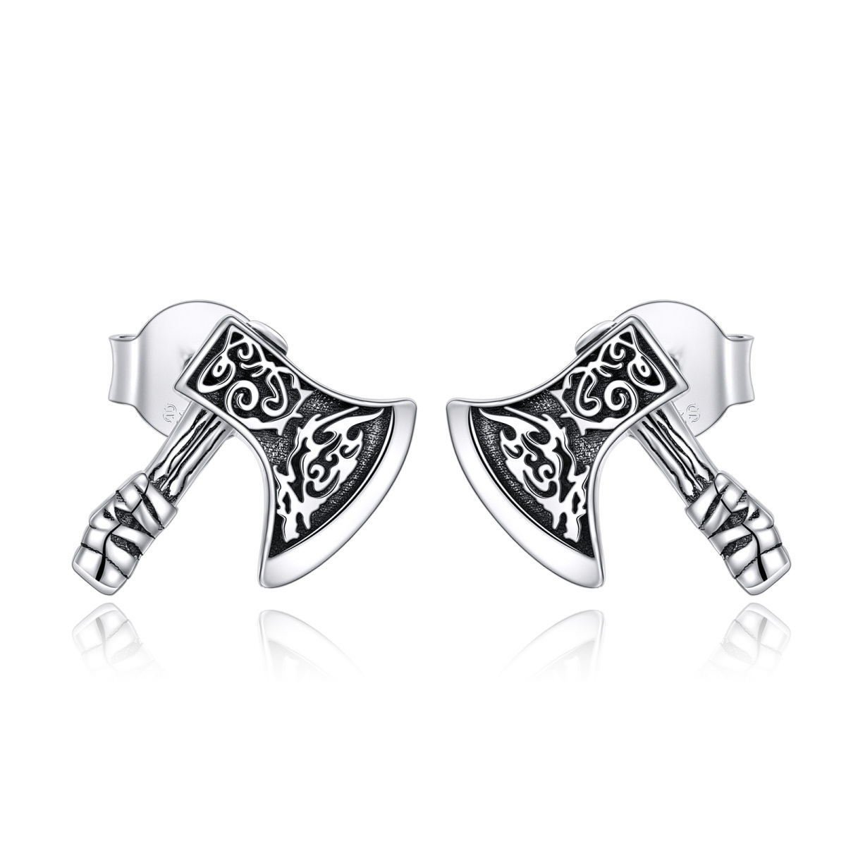 Sterling Silver Viking Rune Stud Earrings-1