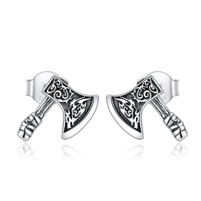 Sterling Silver Viking Rune Stud Earrings-0