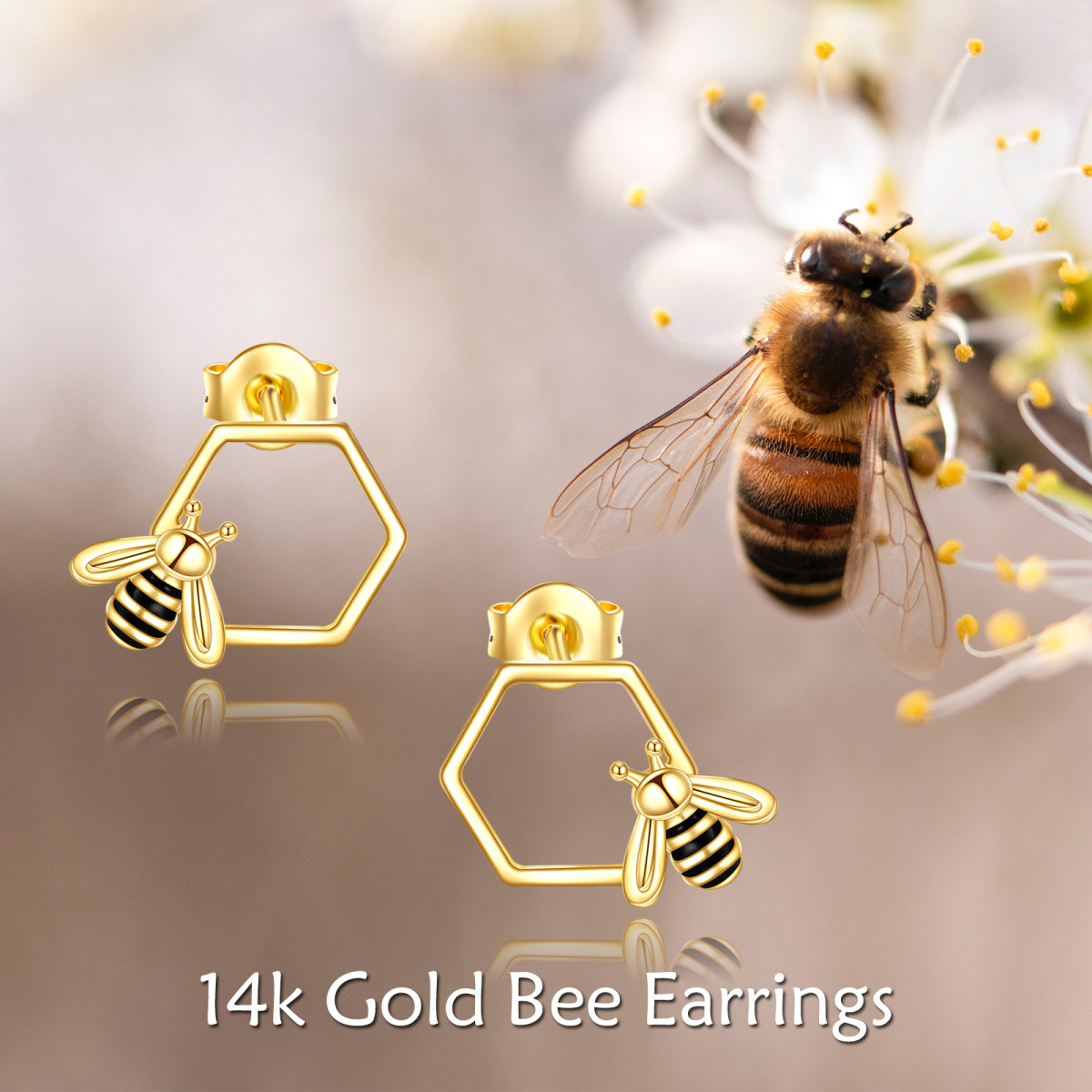 14K Gold Bees Stud Earrings-6
