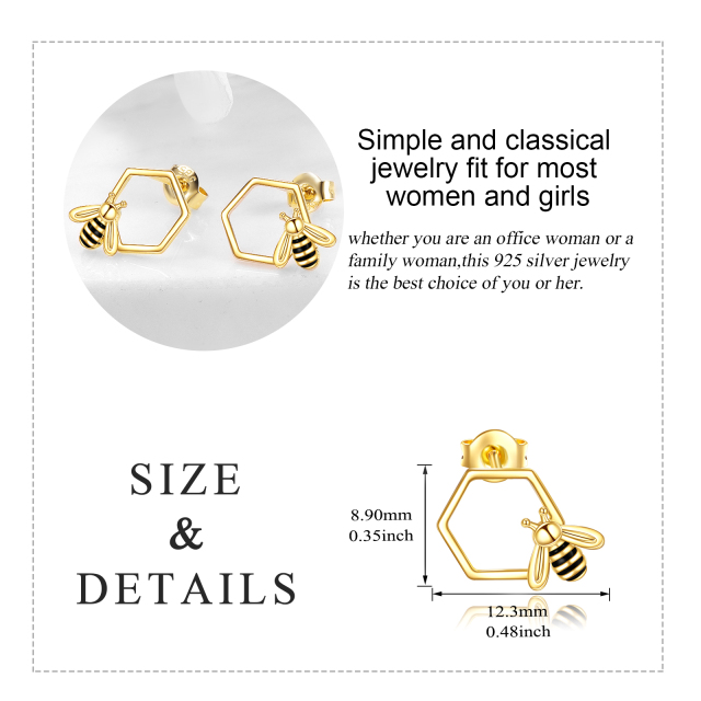 14K Gold Bees Stud Earrings-5