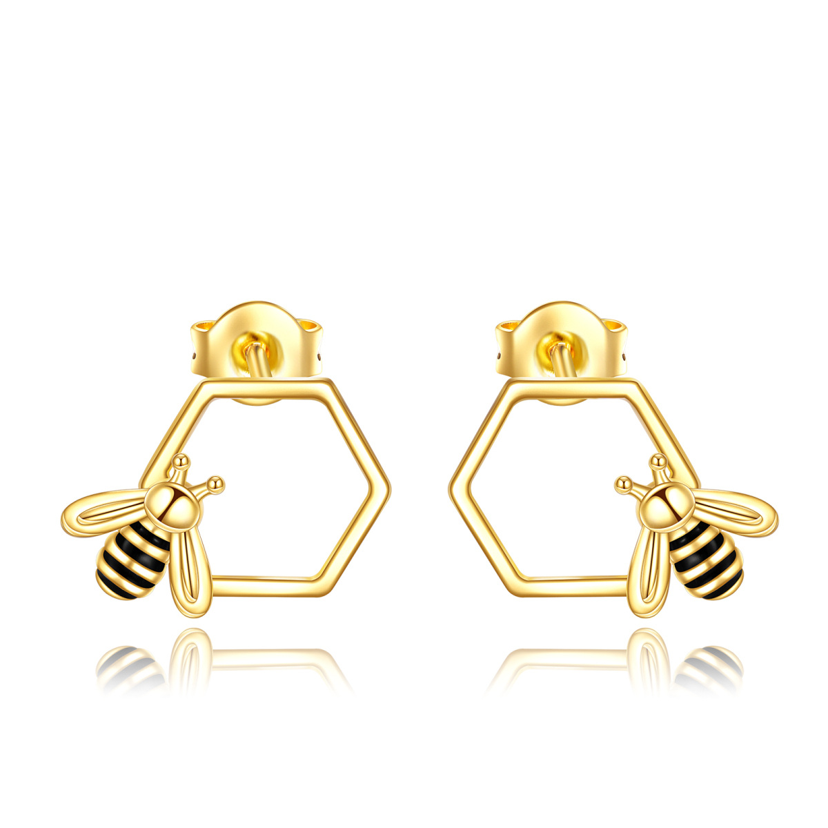 14K Gold Bees Stud Earrings-1