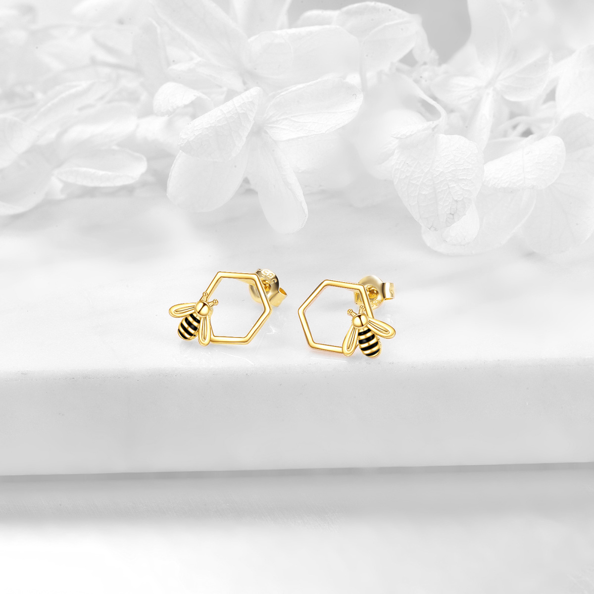 14K Gold Bees Stud Earrings-3