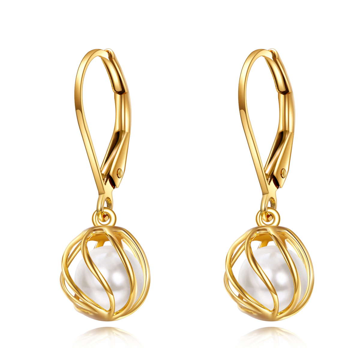 14K Gold Pearl Spherical Drop Earrings-1