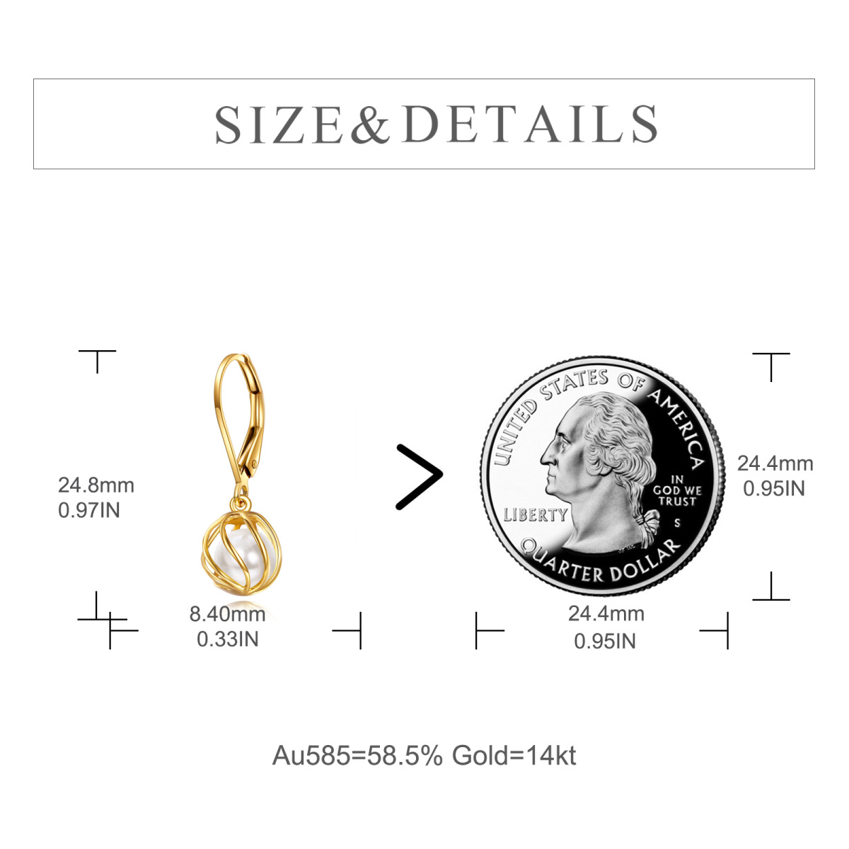 14K Gold Pearl Spherical Drop Earrings-6
