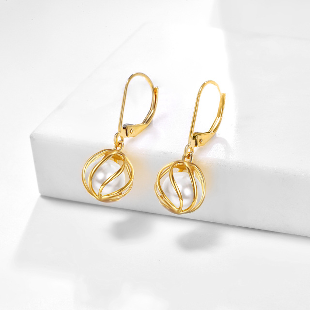 14K Gold Pearl Spherical Drop Earrings-3