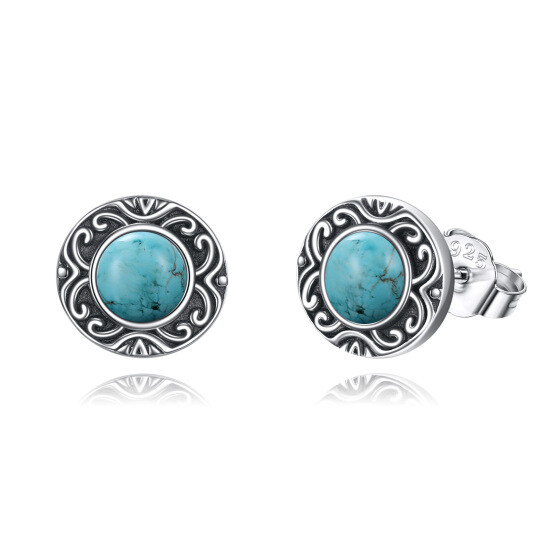 Sterling Silver Circular Shaped Turquoise Round Stud Earrings