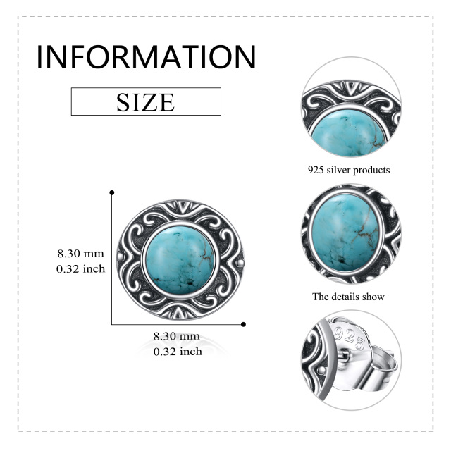Boucles d'oreilles rondes turquoise de forme circulaire en argent sterling-4