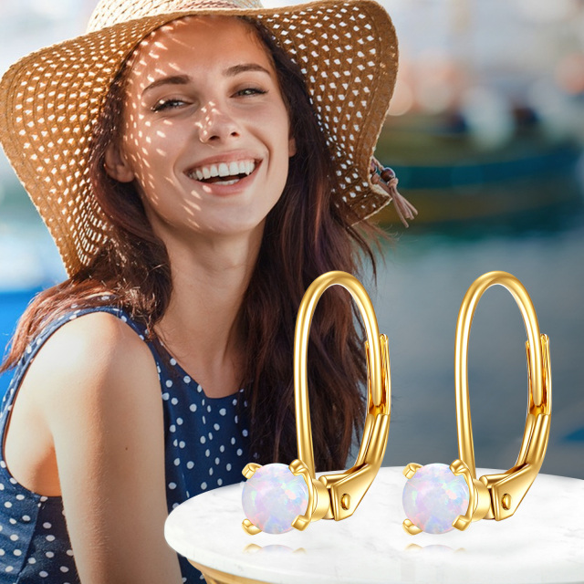14K Gold Circular Shaped Opal Hoop Earrings-4