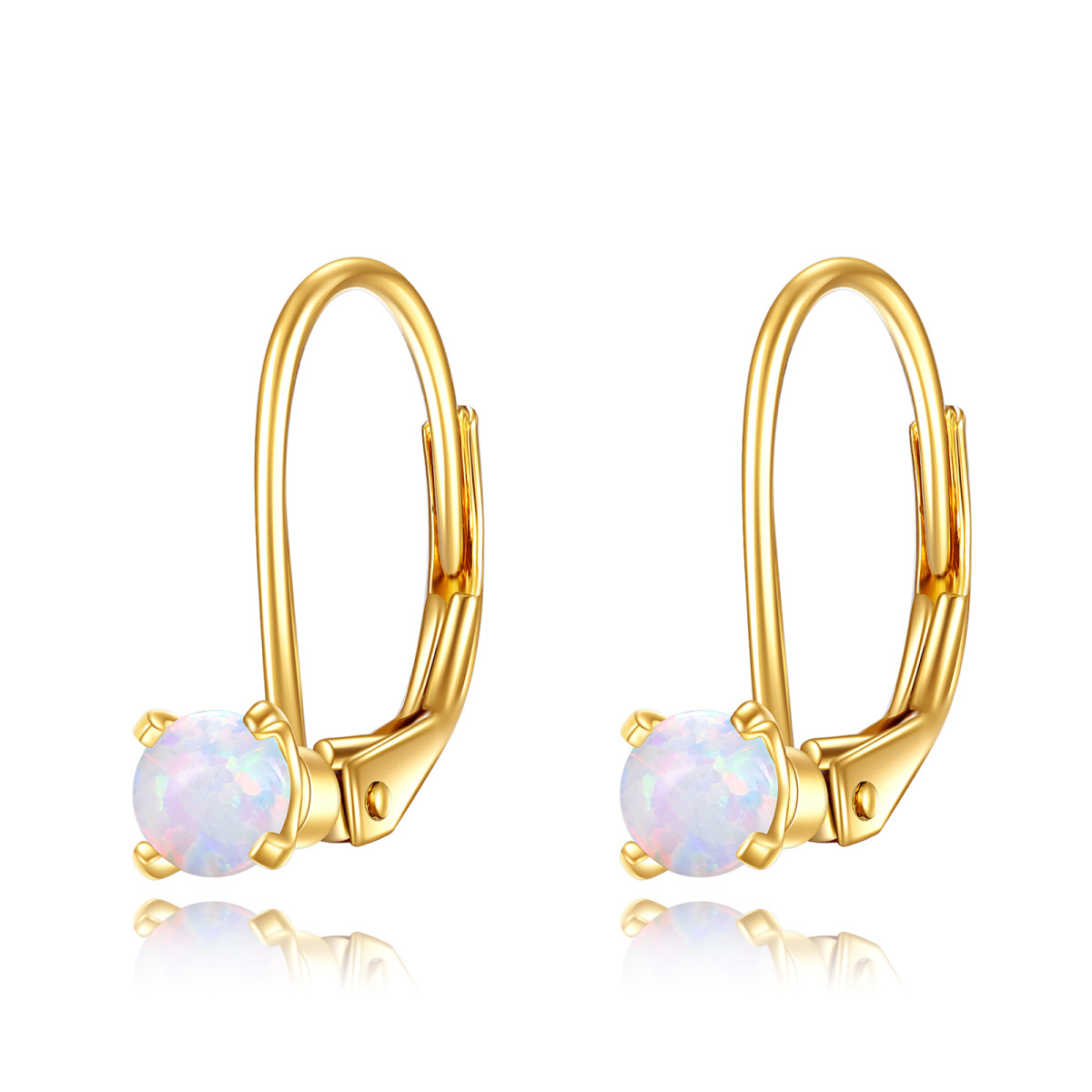 14K Gold Circular Shaped Opal Hoop Earrings-1