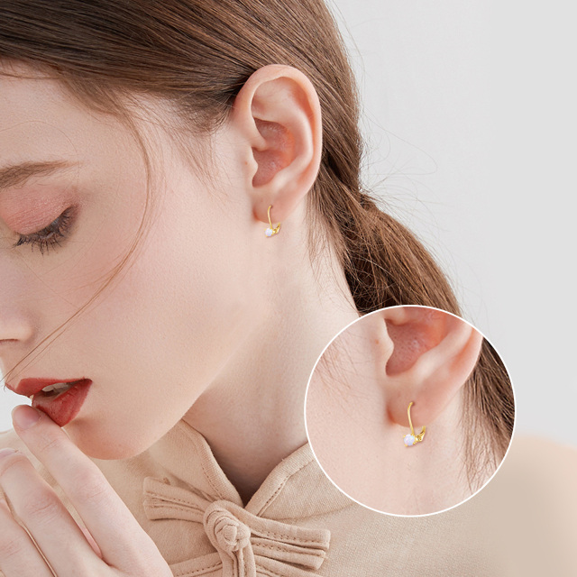 14K Gold Circular Shaped Opal Hoop Earrings-1