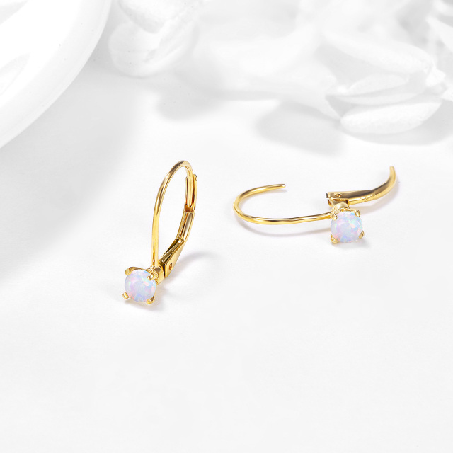 14K Gold Circular Shaped Opal Hoop Earrings-3