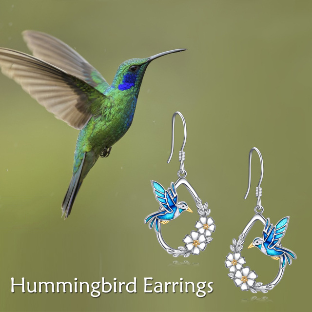 Sterling Silver Two-tone Hummingbird Drop Earrings-6