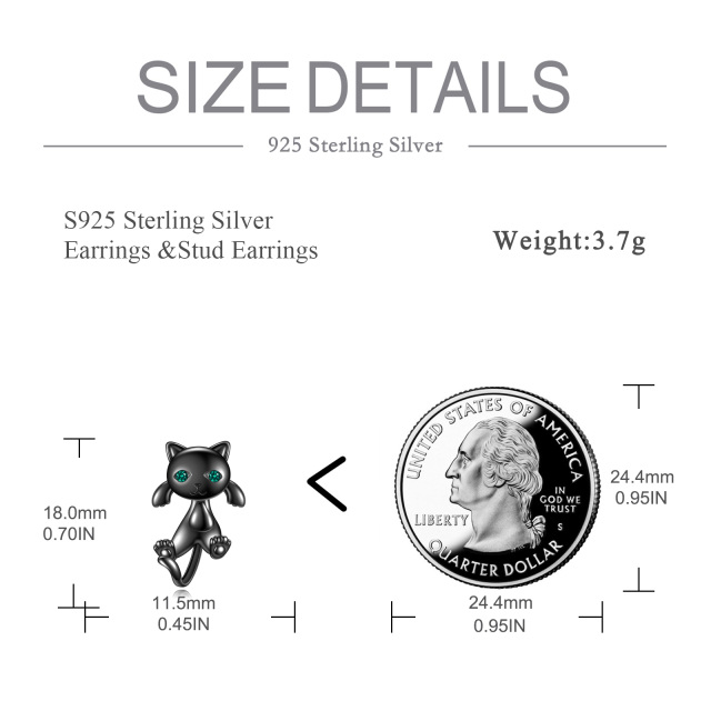 Brincos de jaqueta de gato em prata esterlina com ródio preto redondo zircão-4