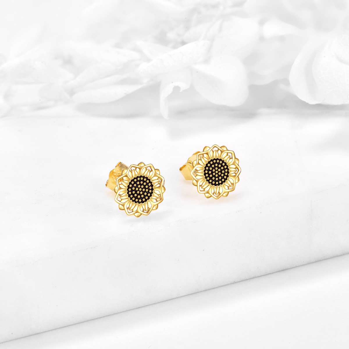 14K Gold Sunflower Stud Earrings-3