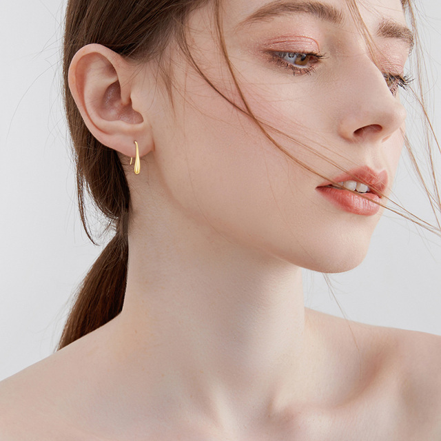 14K Gold Drop Shape Drop Earrings-2