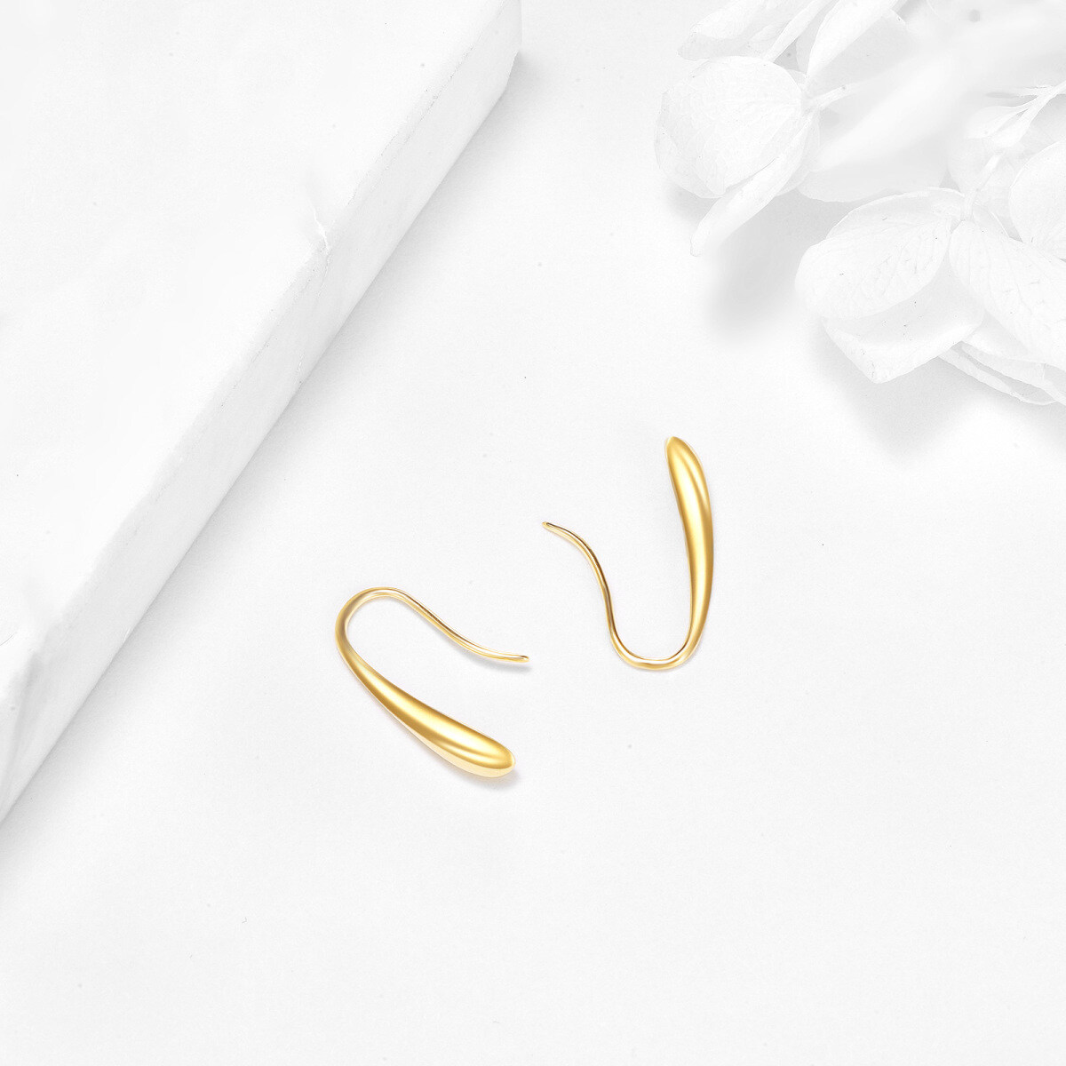 14K Gold Drop Shape Drop Earrings-4