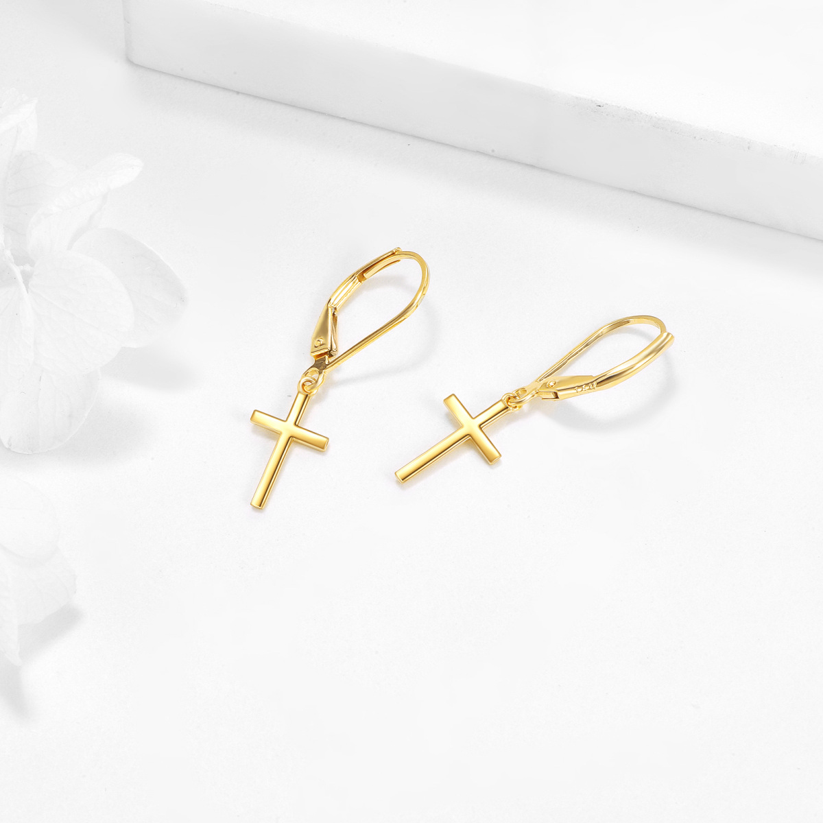 14K Gold Cross Lever-back Earrings-4