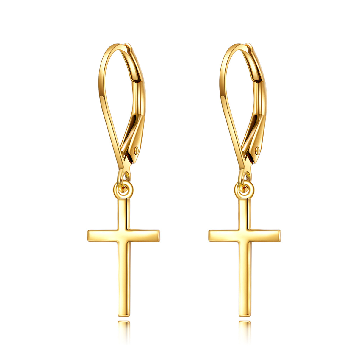 14K Gold Cross Lever-back Earrings-1