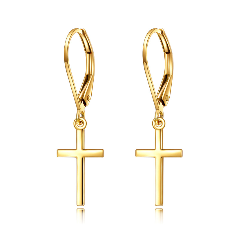 14K Gold Cross Lever-back Earrings