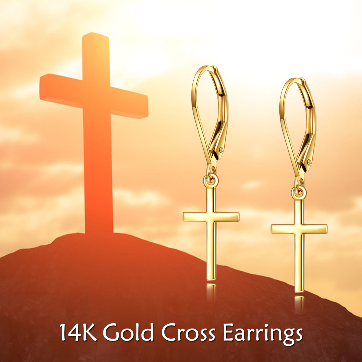 14K Gold Cross Lever-back Earrings-6