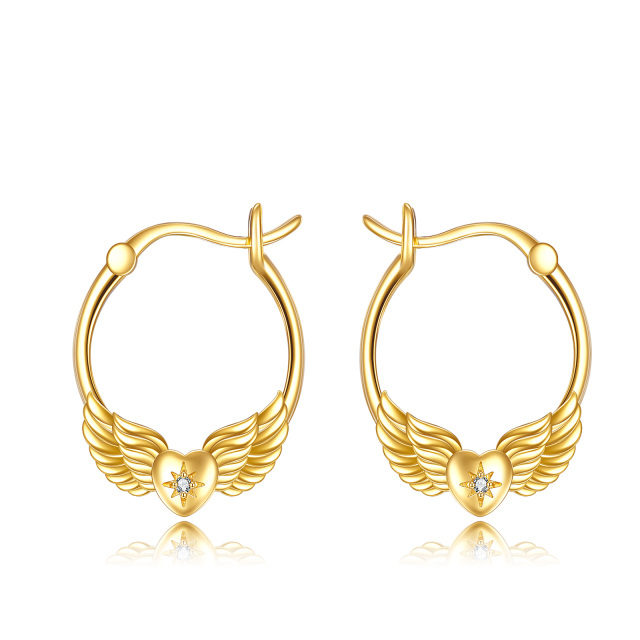 Boucles d'oreilles pendantes en or 14K avec zircon cubique et aile d'ange-1