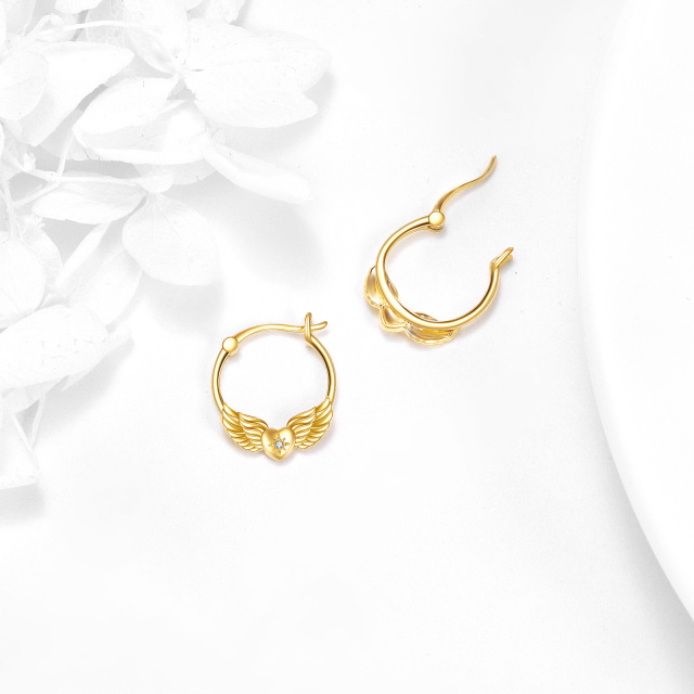 Boucles d'oreilles pendantes en or 14K avec zircon cubique et aile d'ange-3