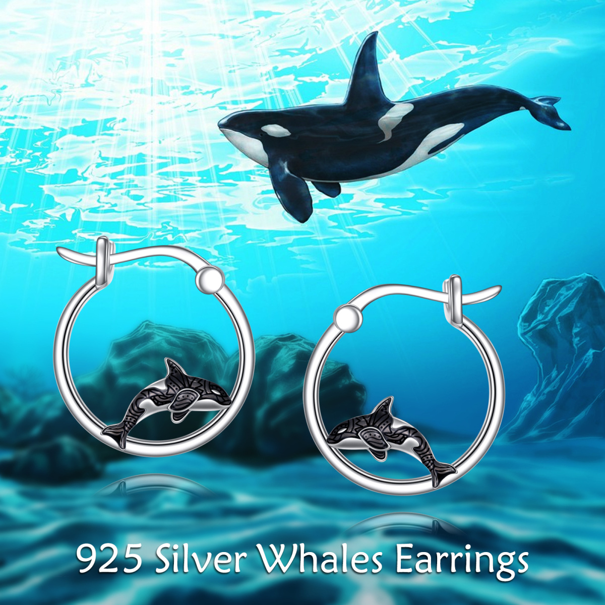 Sterling Silver Killer Whale Hoop Earrings-6