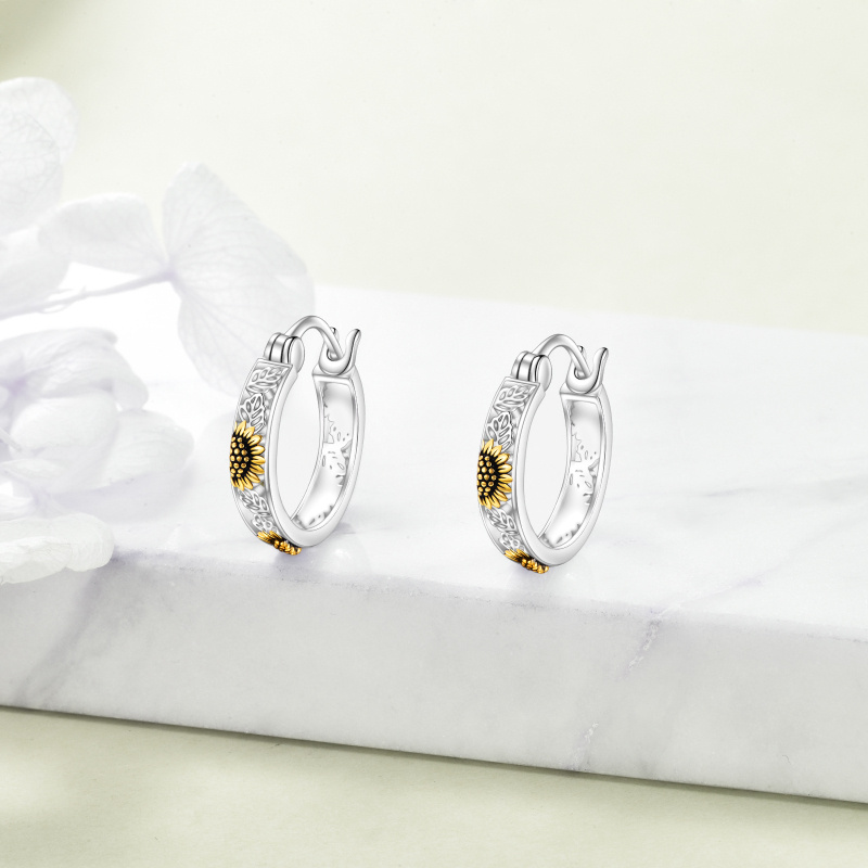 Sterling Silver Sunflower Huggie Hoop Earrings Jewelry Gifts for Women
