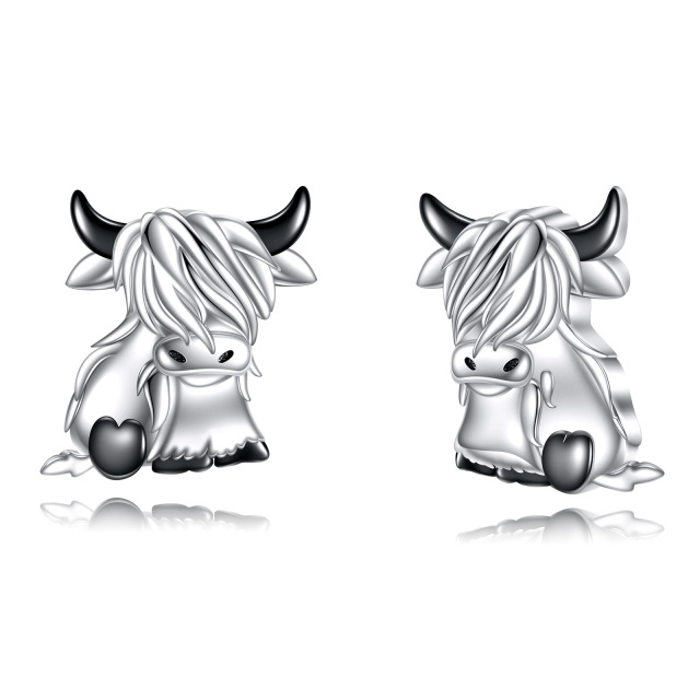Sterling Silver Two-tone Highland Cow Stud Earrings-1