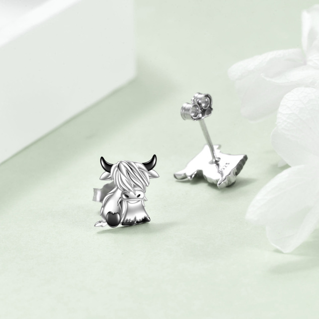 Sterling Silver Two-tone Highland Cow Stud Earrings-4