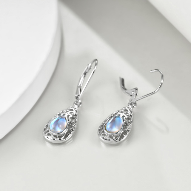 Sterling Silver Pear Shaped Moonstone Drop Shape Lever-back Earrings-3