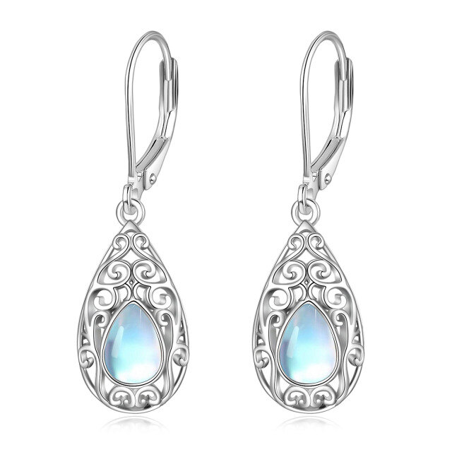 Boucles d'oreilles à levier en argent sterling avec pierre de lune en forme de poire et go-0