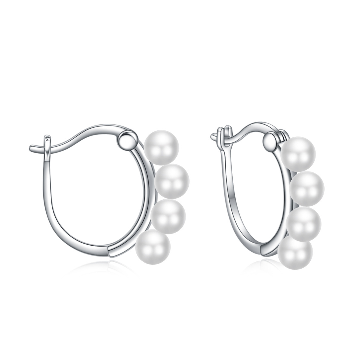 Sterling Silver Circular Shaped Pearl Bead Hoop Earrings-1