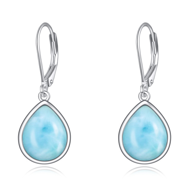 Sterling Silver Lalimar Stone Drop Shape Lever-back Earrings-2