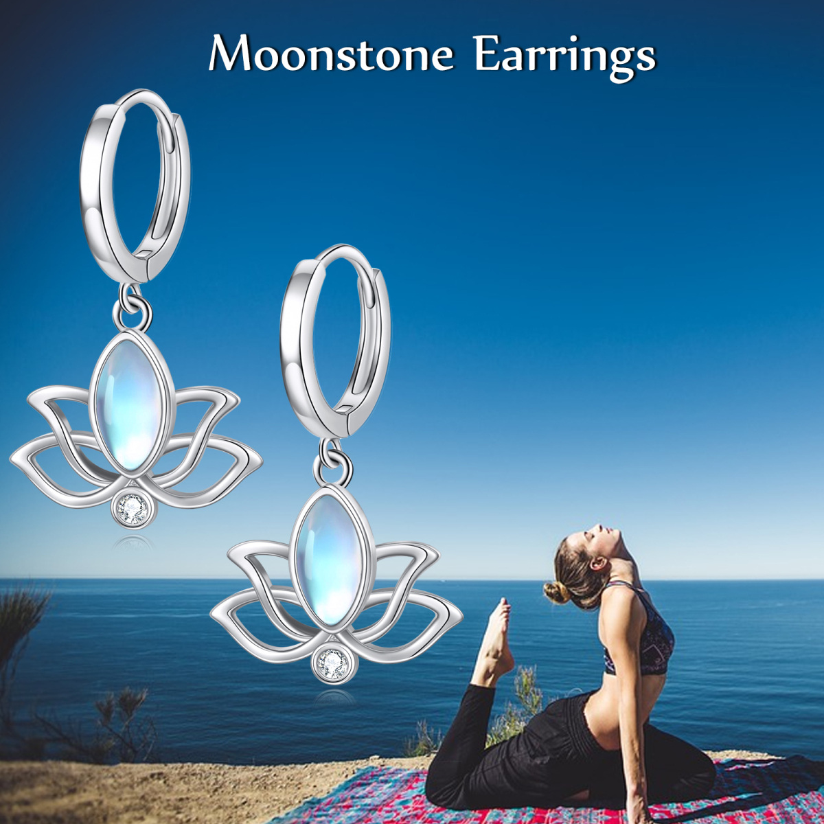 Sterling Silver Oval Shaped Moonstone Lotus Drop Earrings-6