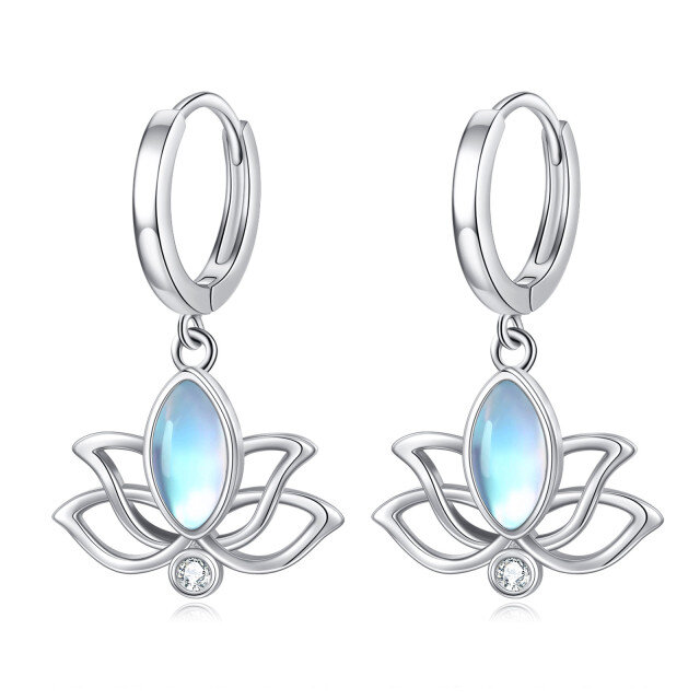 Sterling Silver Oval Shaped Moonstone Lotus Drop Earrings-2