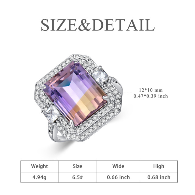 Sterling Silver Princess-square Shaped Crystal & Cubic Zirconia Personalized Birthstone Birthstone Ring-5