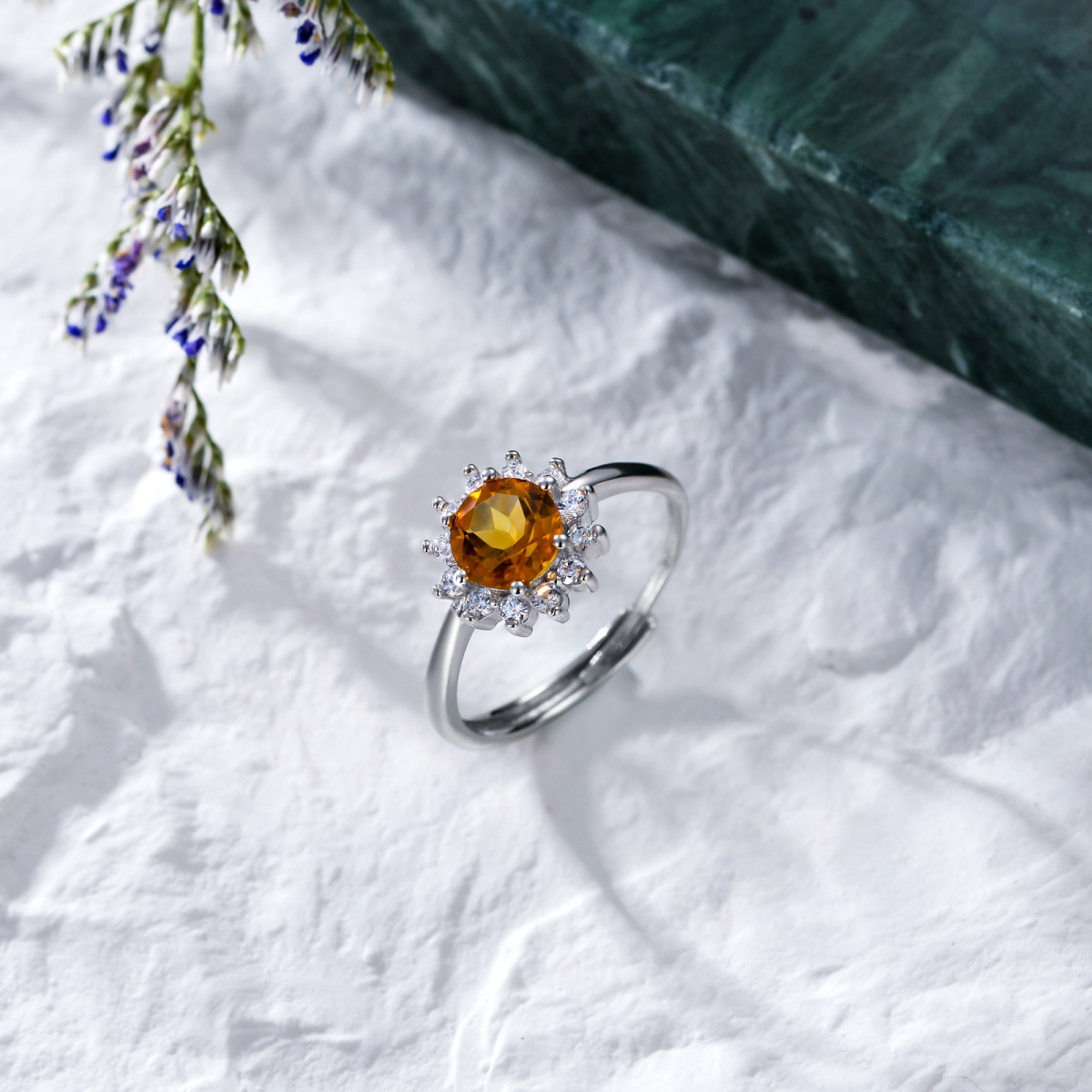 Sterling Silver Crystal Sun Open Ring-6