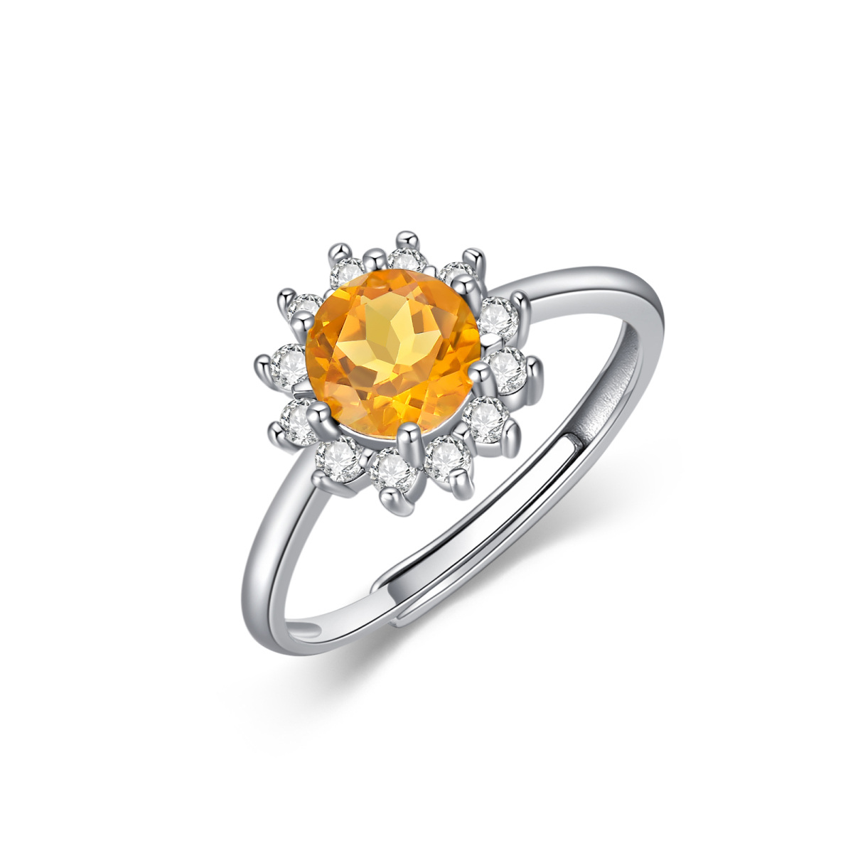 Sterling Silver Crystal Sun Open Ring-1