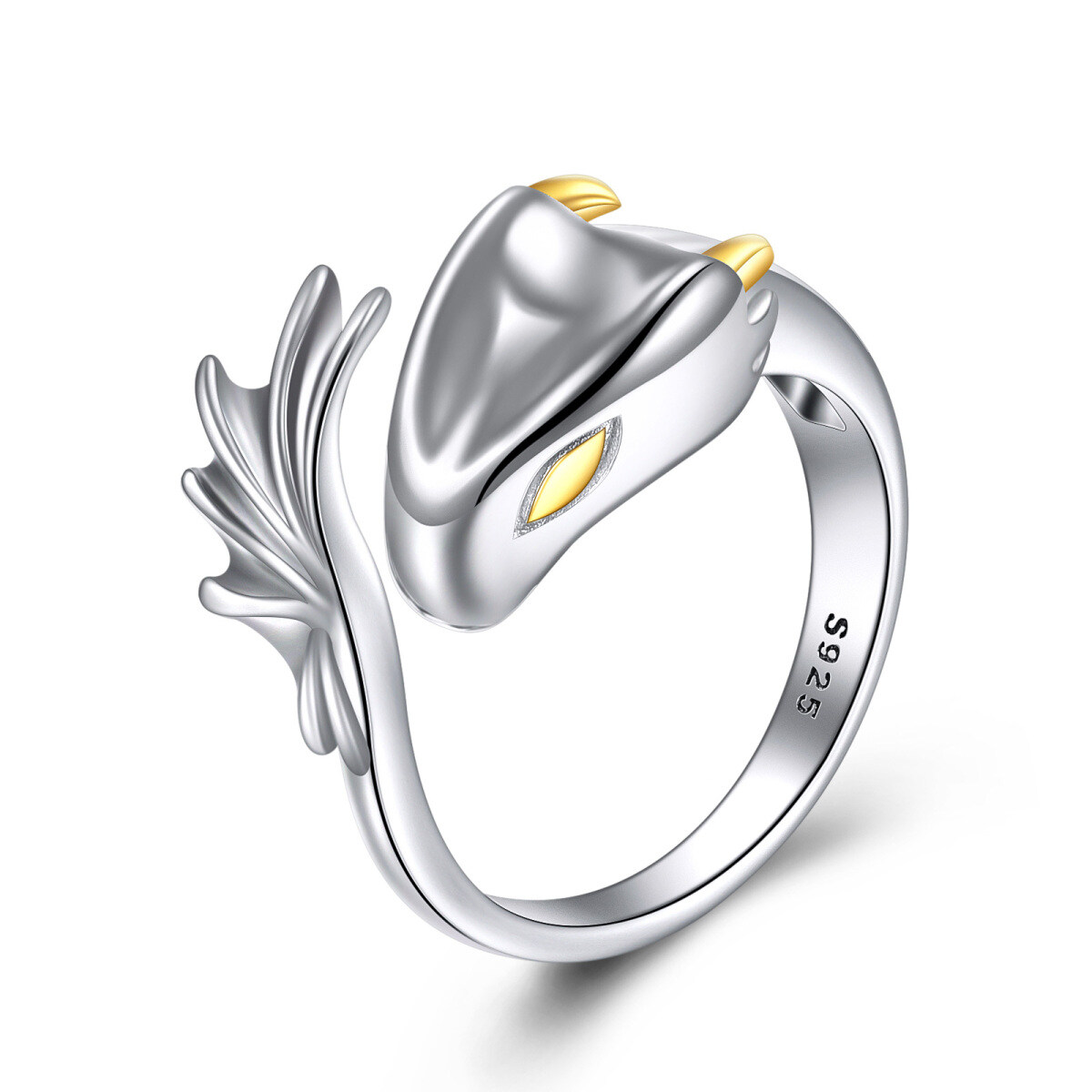 Sterling Silver Two-tone Dragon Open Ring-1
