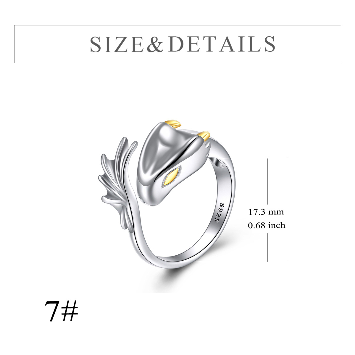 Sterling Silver Two-tone Dragon Open Ring-5