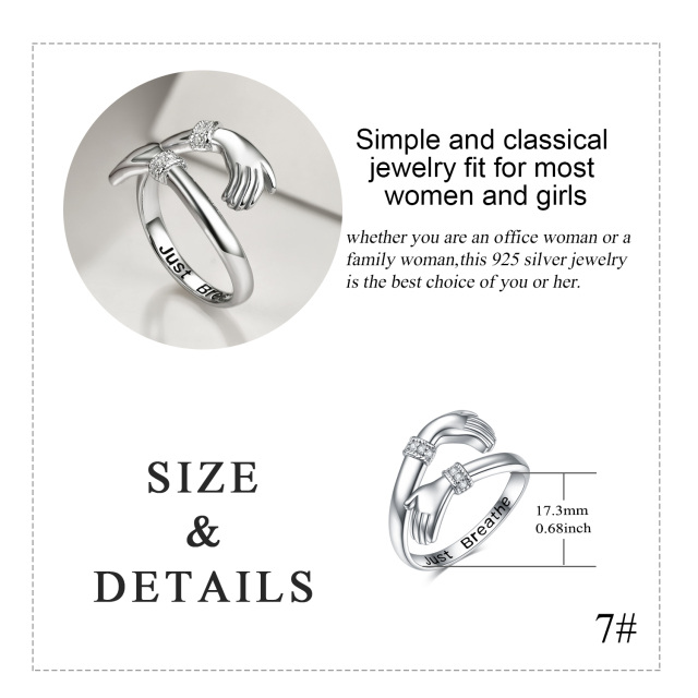 Sterling Silver Round Zircon Hold Hands Open Ring-4