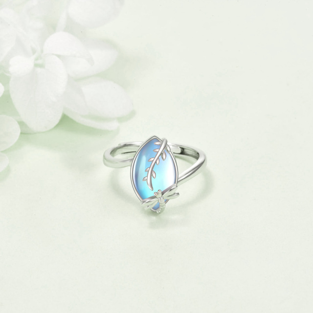 Sterling Silver Marquise Shaped Moonstone Dragonfly Open Ring-3