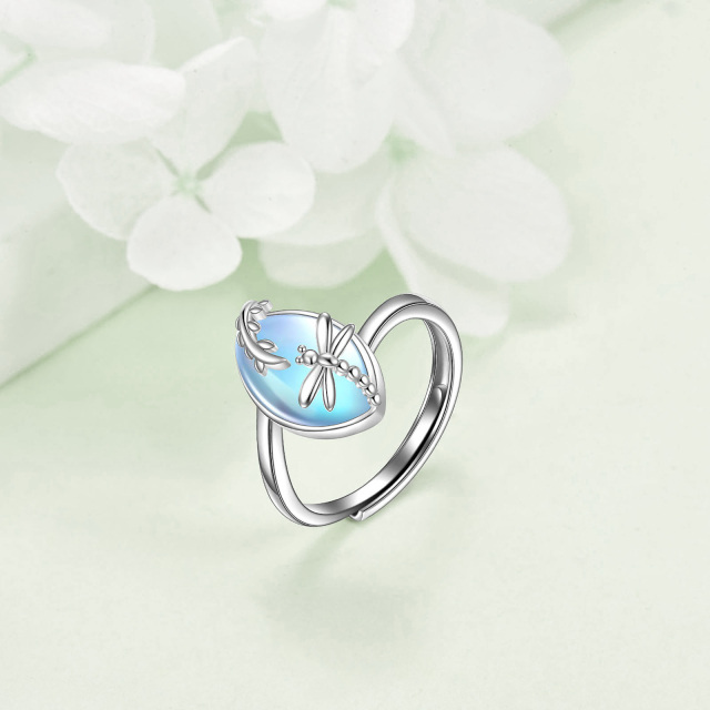 Sterling Silver Marquise Shaped Moonstone Dragonfly Open Ring-2