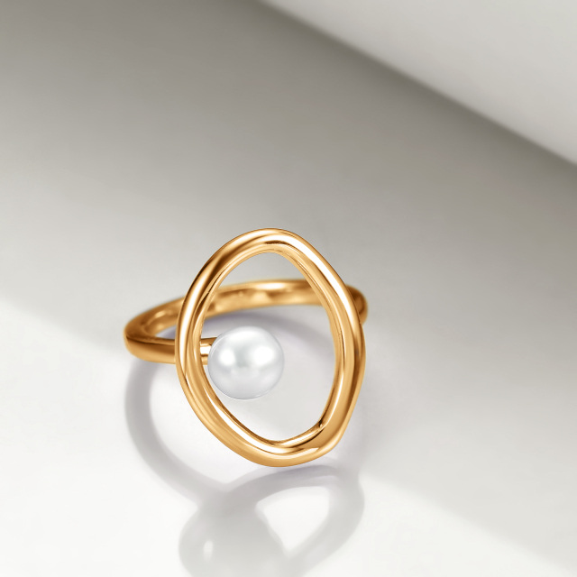 Sterling Silver with Yellow Gold Plated Circular Shaped Pearl Ring-3