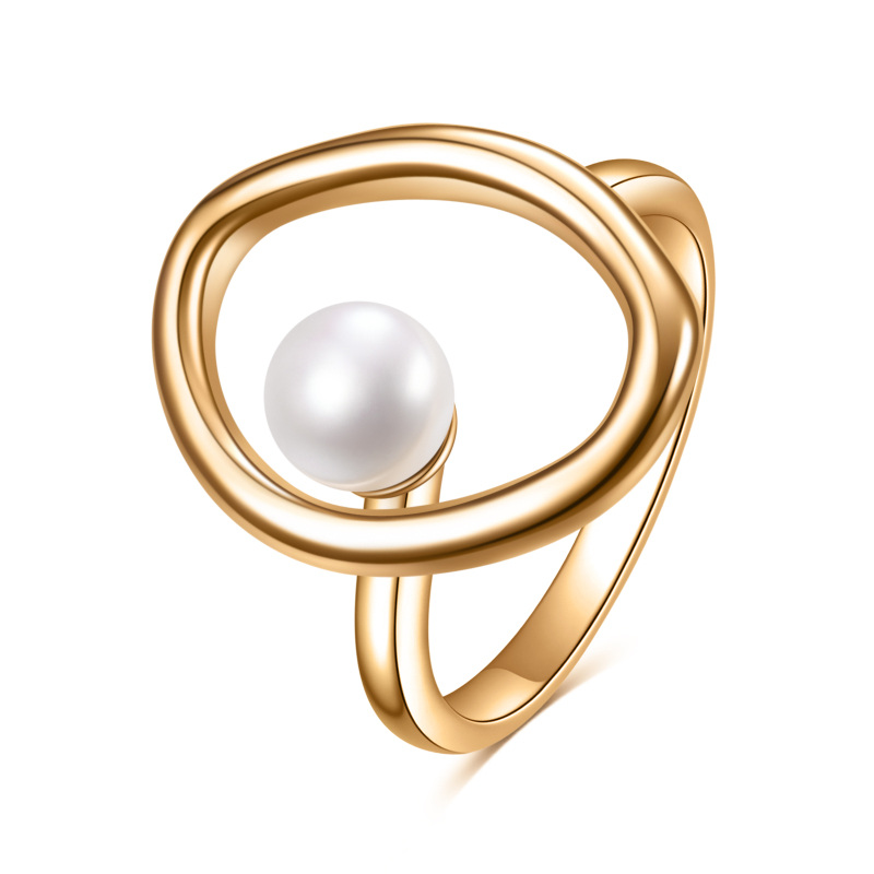 Sterling Silver with Yellow Gold Plated Circular Shaped Pearl Ring