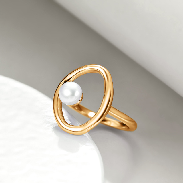 Sterling Silver with Yellow Gold Plated Circular Shaped Pearl Ring-2